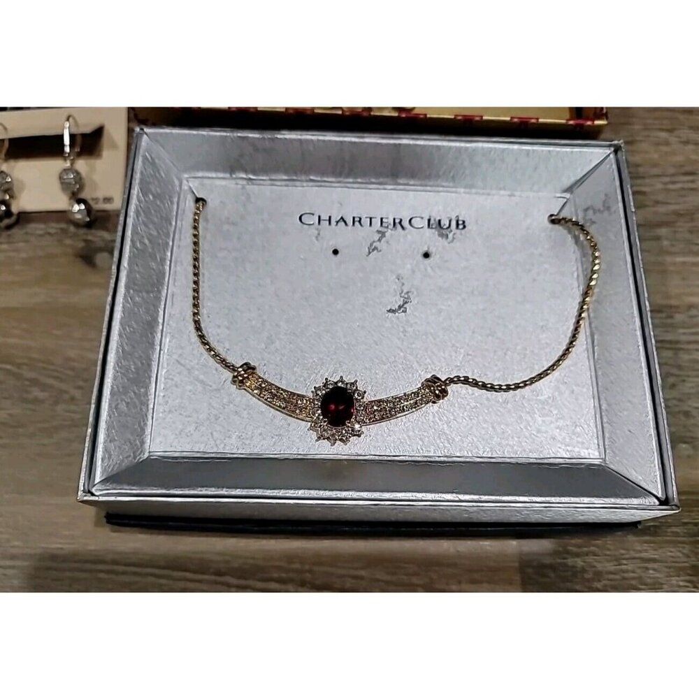 Charter Club & Nine West 2 Necklaces Ruby Pearl & 2 Earrings Pearl Crystal New - Picture 3 of 13